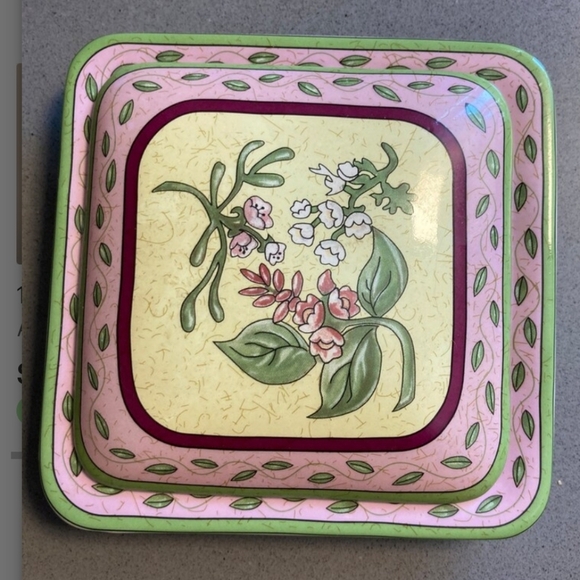 Partylite 2 Pc Green Candle W/ Lid & Plate Floral Sweet Pea Flower Square 4"x4" - Picture 1 of 7